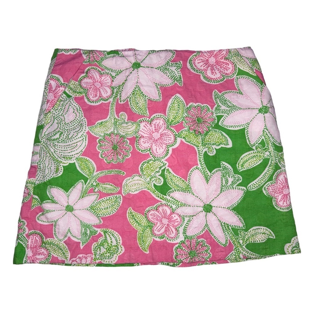 LILLY PULITZER GREEN PINK FLORAL SKIRT